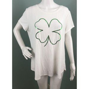 NWT Women's Apt. 9 Off-White S/S St. Patrick's Day Sequin Shamrock Tee Sz XL